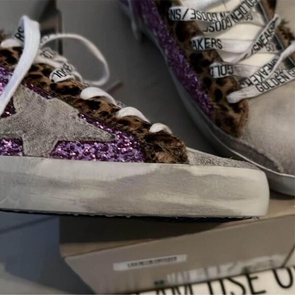 Authentic Golden Goose Purple Glitter Hot Pink Heel & leopard Superstar shoes - Picture 3 of 10